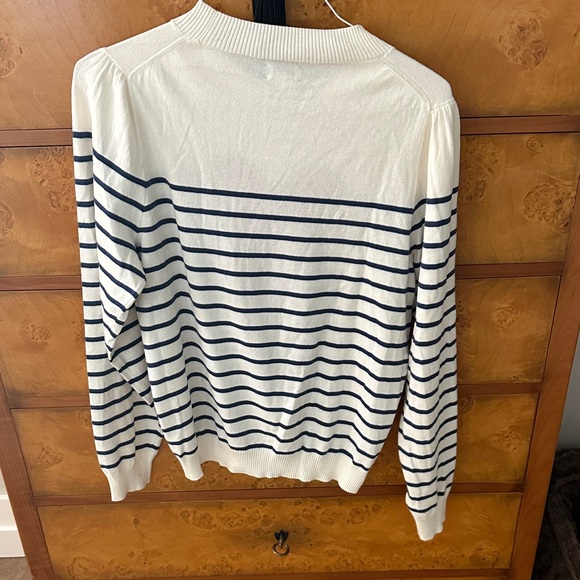 J. Crew Cream and Navy Striped Sweater with Red Heart NWT Large - Picture 5 of 5
